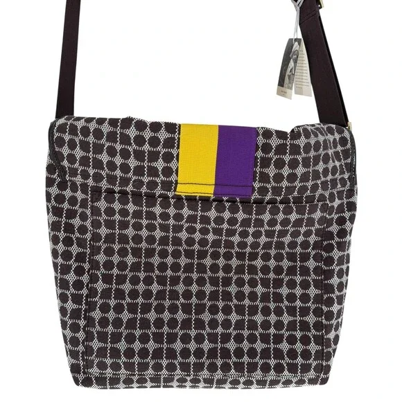 Kate Spade Classic Noel Dot Diaper Bag Large Brown Purple Y2K Stripe Messenger - Picture 10 of 12